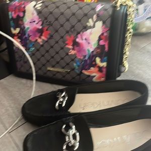 Calvin Klein slides all black with silver buckles